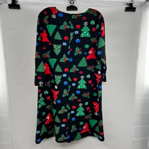 Dress Works Women's Christmas Print 3/4 Sleeve Shift Dress Black/Multi Medium - Picture 7 of 9